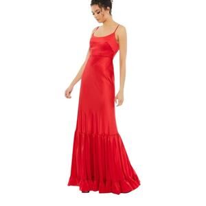 Mac Duggal NEW Size 10 55381 Red Tiered Satin Spaghetti Strap Long Dress Gown